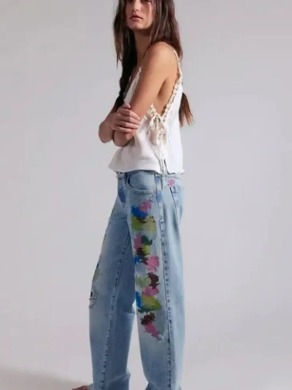 NWT FREE PEOPLE WE THE FREE Tennessee Low-Rise Embroidered Boyfriend Jeans - Picture 3 of 5